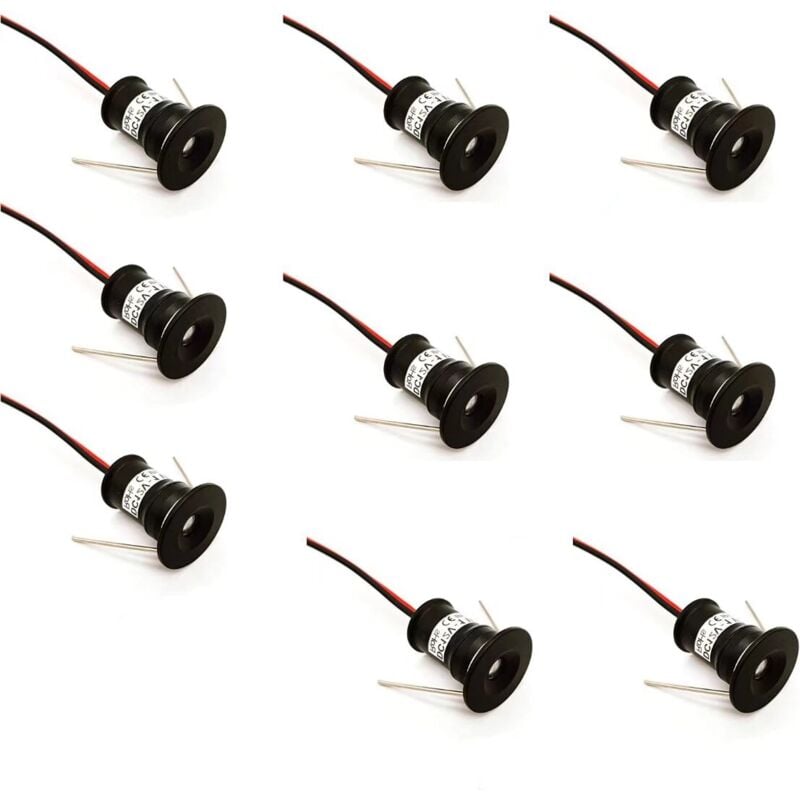 noir Lot de 9 mini spots LED 12 V 1W encastrables au plafond pour cuisine, escalier, placard, couloir, éclairage DIY, blanc chaud, blanc froid,