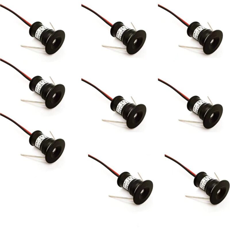 noir Lot de 9 mini spots LED 12 V 1W encastrables au plafond pour cuisine, escalier, placard, couloir, éclairage DIY, blanc chaud, blanc froid,