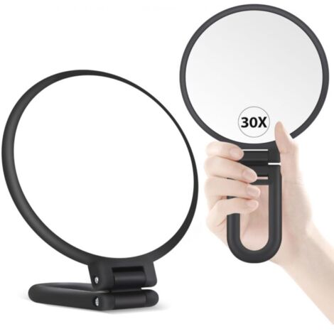 Noir Mat Miroir grossissant 30X avec poignée - Miroir de Maquillage à Double Face (1X/30X), Pliable & Portable pour Un Maquillage précis en déplacement