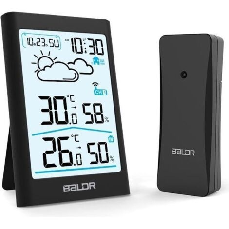 (noir) météo sans fil BALDR B0341 Horloge Écran HD 20 s Rétro-éclairage avec capteur extérieur Noir