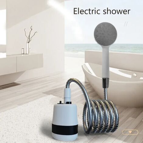 (Noir) Mini douchette de camping électrique portable, compacte et rechargeable, étanche, fonctionnant sur piles.