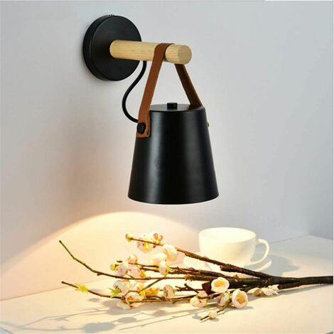 Noir Moderne Applique Murale LED Industrielle Métal Bois éclairage Wall Light Luminaire E27 Douille pour Décoration Chambre Restaurants Café