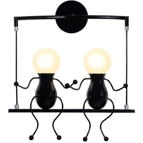 Noir Moderne Lampe Murale Double E27 Douille Applique Créatif Simplicité Design Petite Personne Créatif E27 Luminaire pour Chambre d'enfant Couloir Décoratives Eclairage Cuisine Loft Bar