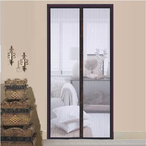 Noir Moustiquaire Porte à Fermeture Aimantée, Rideau de Porte Anti Mouche, Fermeture Auto, Kit d'Installation, Bande Adhésive 120x220CM