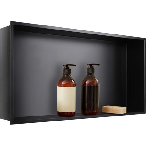 Noir Niche murale de douche avec rebords, étagère encastrable douche acier inox - 60x30x10 cm