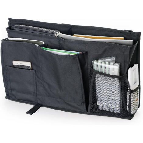 noir-organisateur De Lit - 8 Poches Sac De Rangement Suspendu De Chevet Avec Sangle Pour Telephone Mobile, Tablette, Livres, Mouchoir, Ideal Pour
