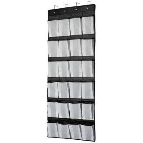 Noir Organiseur à suspendre sur une porte, étagère à chaussures, rangement à chaussures, 24 grandes poches en maille pour chambre à coucher, salle de bain, placard, 140 x 55 cm