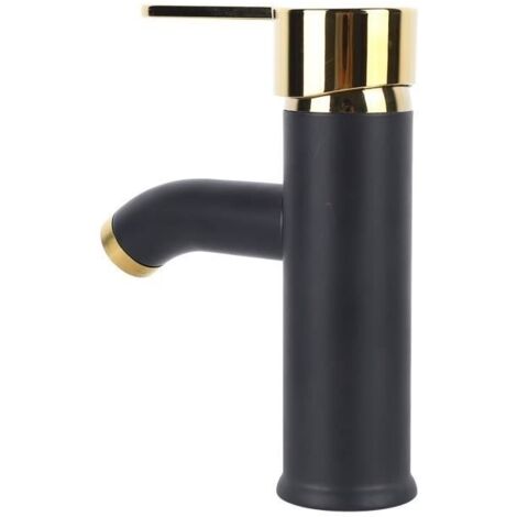 (Noir Or)Robinet pour évier de salle de bains Monotrou - Acier inoxydable - Noir Or - Économie d'eau