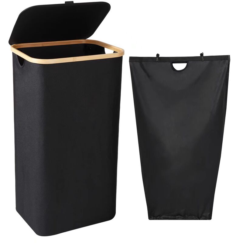(Noir) Panier a Linge, 100L Corbeille a Linge avec Couvercle e Poignées - Bac a Linge Sale avec Sac Linge Sale Amovible - Laundry Basket Pliable de