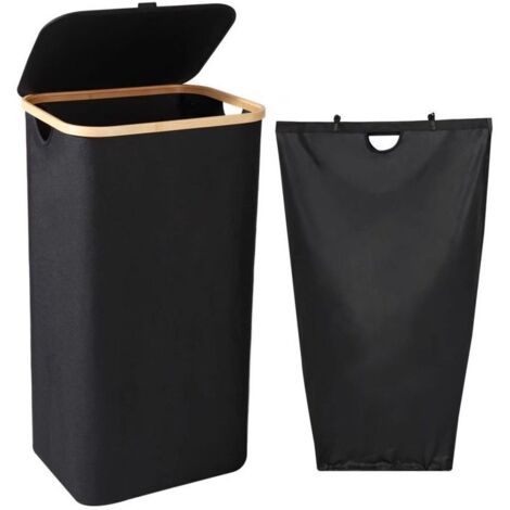(Noir) Panier a Linge, 100L Corbeille a Linge avec Couvercle e Poignées - Bac a Linge Sale avec Sac Linge Sale Amovible - Laundry Basket Pliable de Grande Capacité, 40,5x33,5x75CM