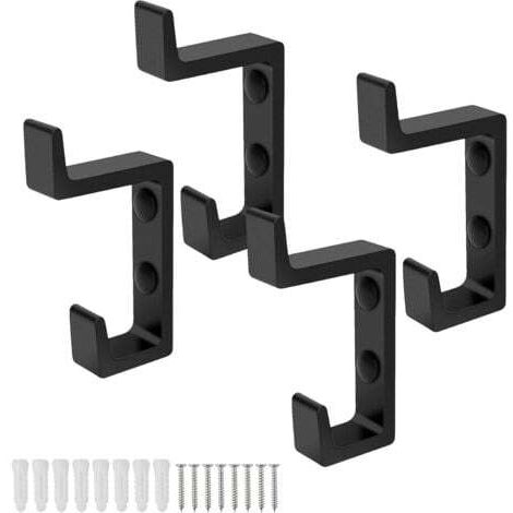 Noir Patere Mural, 4 Pièce Crochet Porte Serviette, Aluminium Spatial Épaissi, Crochet Porte Manteau Conception Double Crochet, Livrée Avec Vis, Adaptée Salle Bain, Salon, Chambre