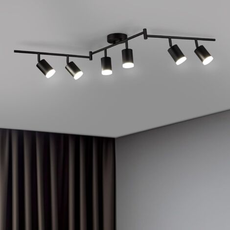 Noir Plafonnier LED 6 Spots Cuisine Lumiere Plafond Orientable Eclairage Précis, Lustre GU10 Ceiling Light Long Lampe Rampe Spot sur Rail pour Interieur Salon Bureau Chambre, Sans Ampoules [Classe éne