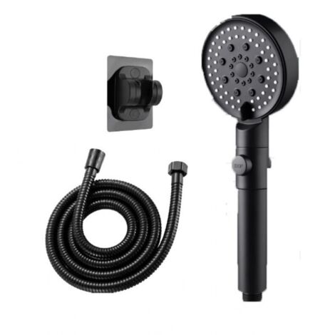 (Noir) Pomme de Douche Haute Pression, Douchette Amovible Tête de Douche D'eau à 6 Modes, Shower Head avec Tuyau 1,5m et Support