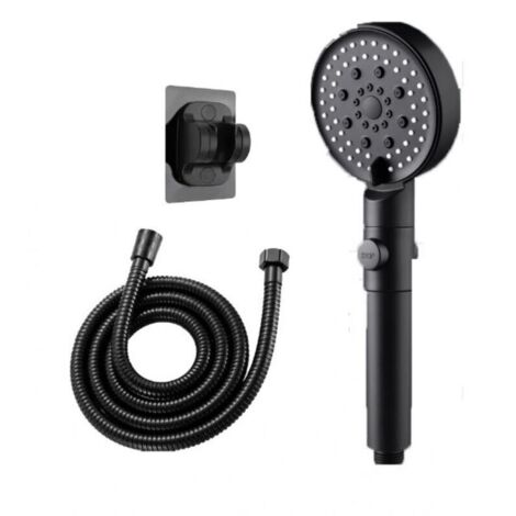 (Noir) Pomme de Douche Haute Pression. Douchette Amovible Tête de Douche D'eau à 6 Modes. Shower Head avec Tuyau 1.5m et Support