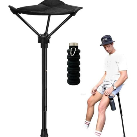 CSPARKV Noir Portable 4 Position Tabouret Réglable En Hauteur Siège，Pliant Chaise De Pêche - Livré avec une tasse d'eau pliable de 500 ml