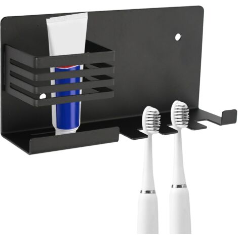 Noir Porte Brosse à Dents Mural INOX Support Brosse a Dent Electrique Porte Brosse a Dent Auto-adhésif Convient pour 4 Têtes de Brosse à Dents électriques