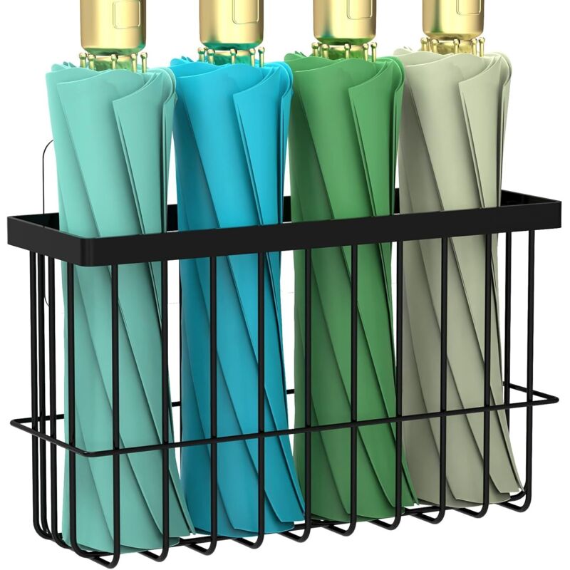 noir Porte-parapluie pour entrée, support mural en métal, organiseur de rangement de parapluie d'intérieur pour la maison, le bureau, le couloir