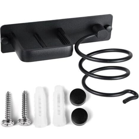 （ Noir ）Porte Sèche Cheveux Support de Lisseur en Aluminium avec Range Câbles Mural Fer à Lisser Brosses à Cheveux pour Organisateur Hôtel de Chambre à Coucher de Salle de Bain Salon de Coiffu
