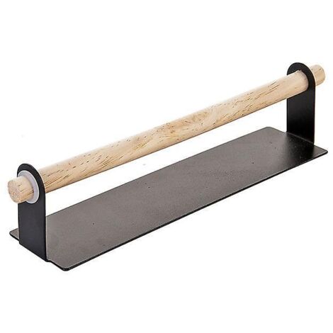 noir Porte-serviettes Mural - 1 Barre Latrale - Bois/effet Cuir - 26x6x6cm