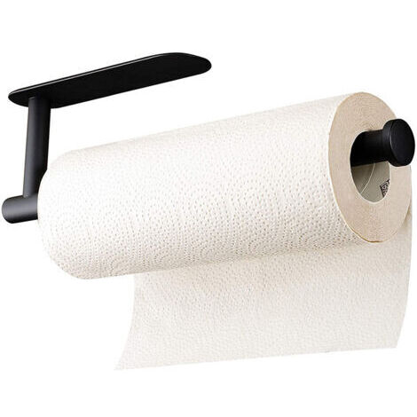 Noir-Porte Sopalin, Support Essuie Tout Mural ou Auto-Adhésif,Porte Rouleau Papier Cuisine Acier Inoxydable. Porte Essuie Tout de Cuisine sous l'armoire, Support Sopalin Pas de Perçage, Blanc Mat