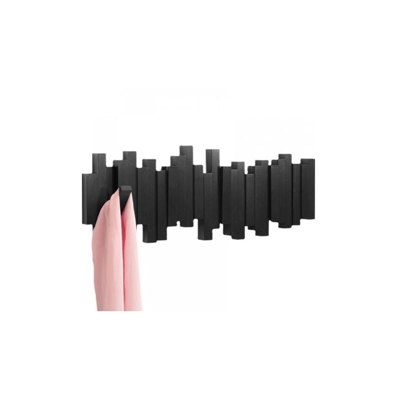 SNQ - noir Portemanteau mural 5 crochets rabattables