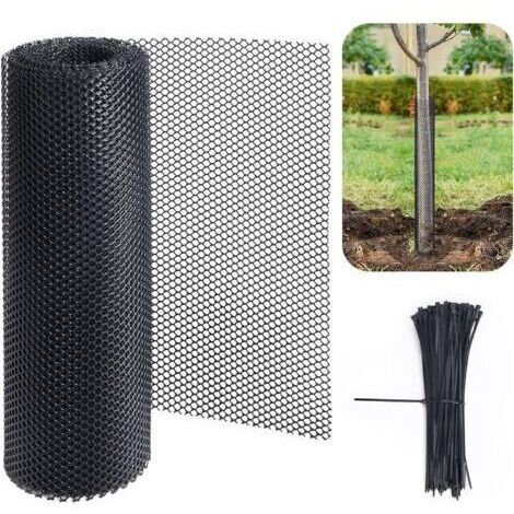 Noir, Protection de tronc d'arbre en maille de 6 m – Protection contre l'écorce – Filet de protection flexible avec 100 attaches pour protéger les arbres contre les tondeuses et les chevreuils