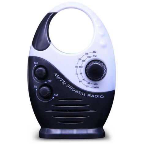 Noir Radio de douche étanche, mini radio de douche portable AM ​​FM avec volume réglable, radio avec poignée supérieure, convient pour douche/chevet/garage