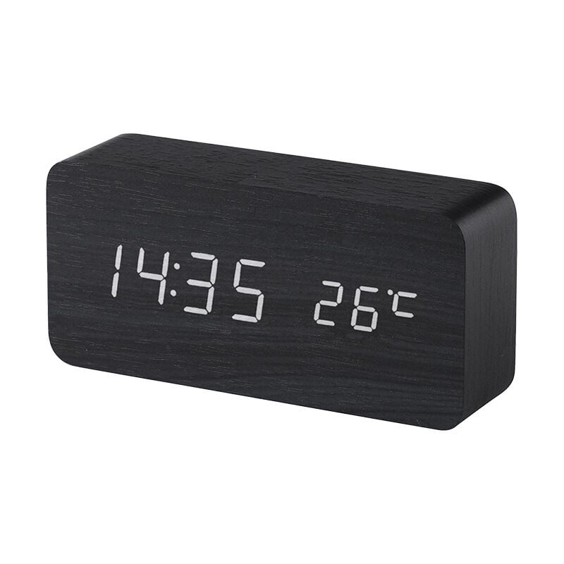Linghhang - Noir) Réveil digital en bois avec contrôle sonore par led, alimentation double par batterie usb, horloge silencieuse en bois avec led,