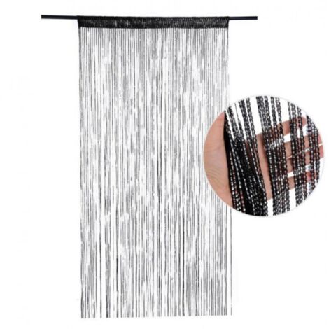 (Noir) Rideau de porte, rideau décoratif en fil métallique argenté 100 x 200 cm Panneau mural Fenêtre Porte Chambre Gland, parfait pour rideau de porte en fil métallique, moustiquaire