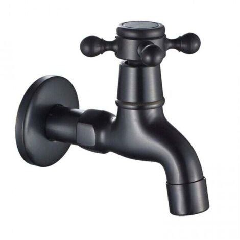 (Noir) Robinet Vintage pour Eau Froide avec Monocommande Interface G1/2 - Robinet de Vadrouille Mural pour Lavabo Salle de Bain