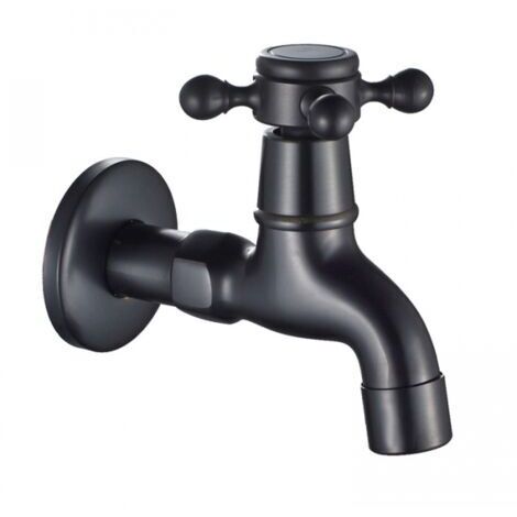 (Noir) Robinet Vintage pour Eau Froide avec Monocommande Interface G1/2 - Robinet de Vadrouille Mural pour Lavabo Salle de Bain