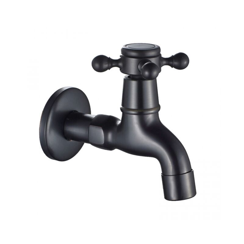 (Noir) Robinet Vintage pour Eau Froide avec Monocommande Interface G1/2 - Robinet de Vadrouille Mural pour Lavabo Salle de Bain