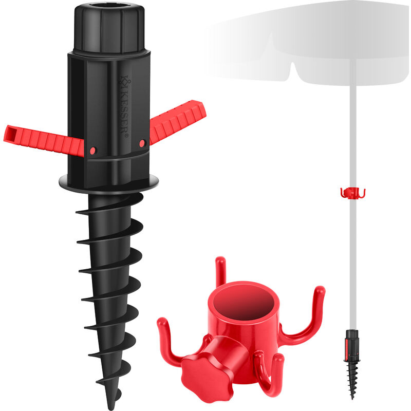 Kesser - Support pour parasol Douille à visser avec poignées rabattables Crochets de suspension inclus - Pied flexible pour la plage ou la terre