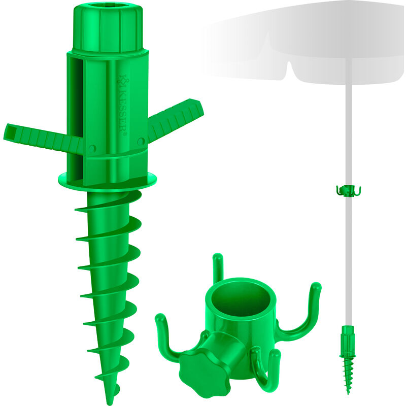 Kesser - Support pour parasol Douille à visser avec poignées rabattables Crochets de suspension inclus - Pied de fixation flexible pour la plage ou