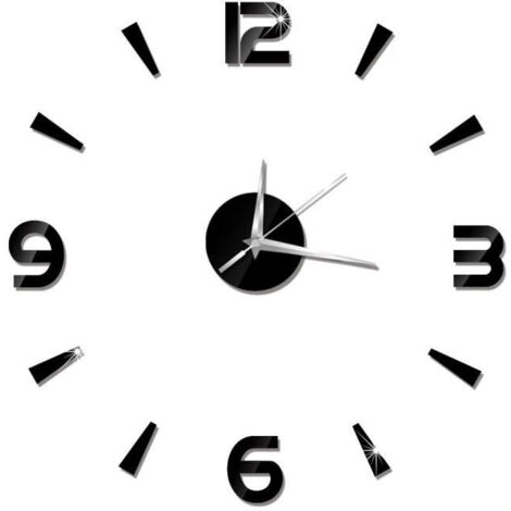 (noir, rouge, argent, or)Autocollant d 'horloge murale - FAFEICY - 60x60 cm - Miroir acrylique - Design contemporain - Noir