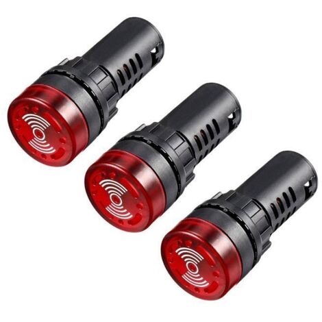 (Noir, rouge)Signalisation de LED 3Pcs Témoin Lumineux AC/DC 12V alarme clignotant indicateur panneau buzzer LED Rouge
