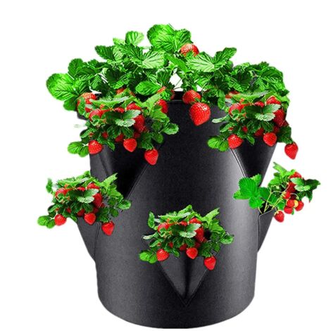 (Noir) Sacs de culture en tissu de 7 gallons pour fraisiers, pommes de terre, pots de jardinage, outils de plantation pour la maison, les fleurs et les légumes, les tomates, conteneurs