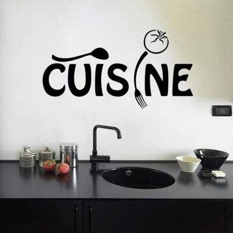 Noir Stickers Muraux Cuisine Fourchette Et Cuillère Décoration De Cuisine Taille:58cmx30cm
