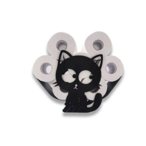 (Noir) Support de Rouleau de Papier Toilette Porte-Papier en métal Stockage de Papier en Forme de Chaton pour Salle de Bain