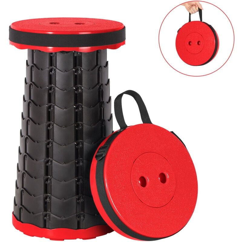 Rouge Tabouret de camping télescopique pliant extérieur portable pour la pêche/barbecue/activités intérieures/extérieures avec une capacité de charge