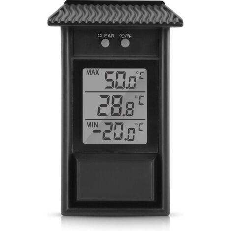 Noir Thermomètre numérique pour extérieur intérieur, thermomètre Exterieur Mural sans Fil étanche, -20 à +50°C