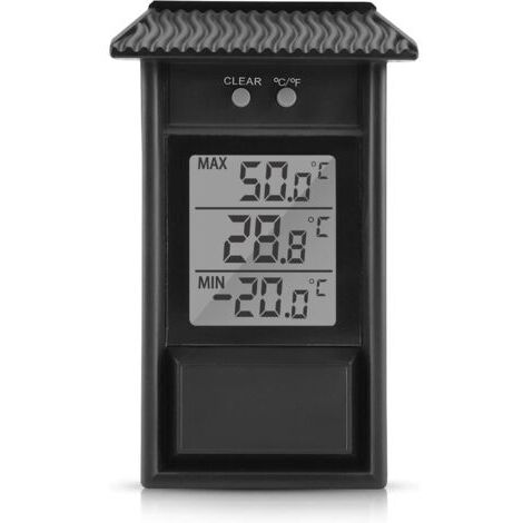 Noir Thermomètre numérique pour extérieur intérieur, thermomètre Exterieur Mural sans Fil étanche, -20 à +50°C