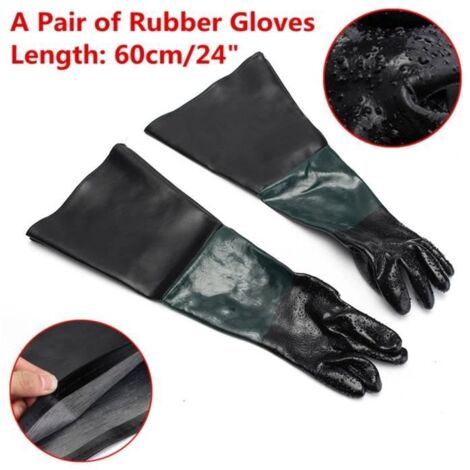 (Noir+Vert) Paire Caoutchouc Gants de Sablage Sableuse Sand Blast Blaster Cabinet Blasting 60CM