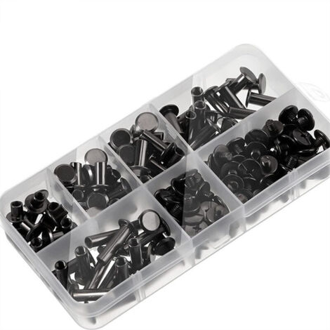 （Noir）1 Ensemble Chicago Vis Assortiment Kit 6 Tailles Vis à Tête Croix Ronde en Métal Post Chicago Vis Bouton pour DIY Reliure de Décoration en Cuir