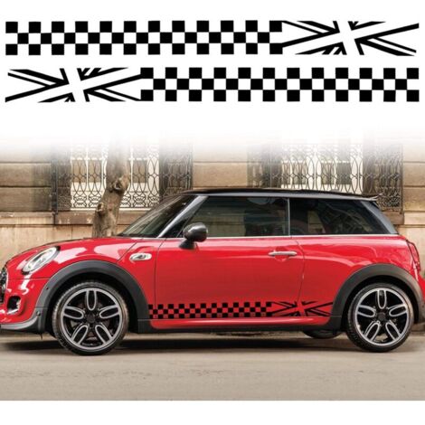 (Noir)1 Paire 18 cm Autocollants à rayures Latérales de Drapeau à Damier de course Treillis Grille rayure Graphique étanche porte de Voiture Autocollants Latéraux Décorations