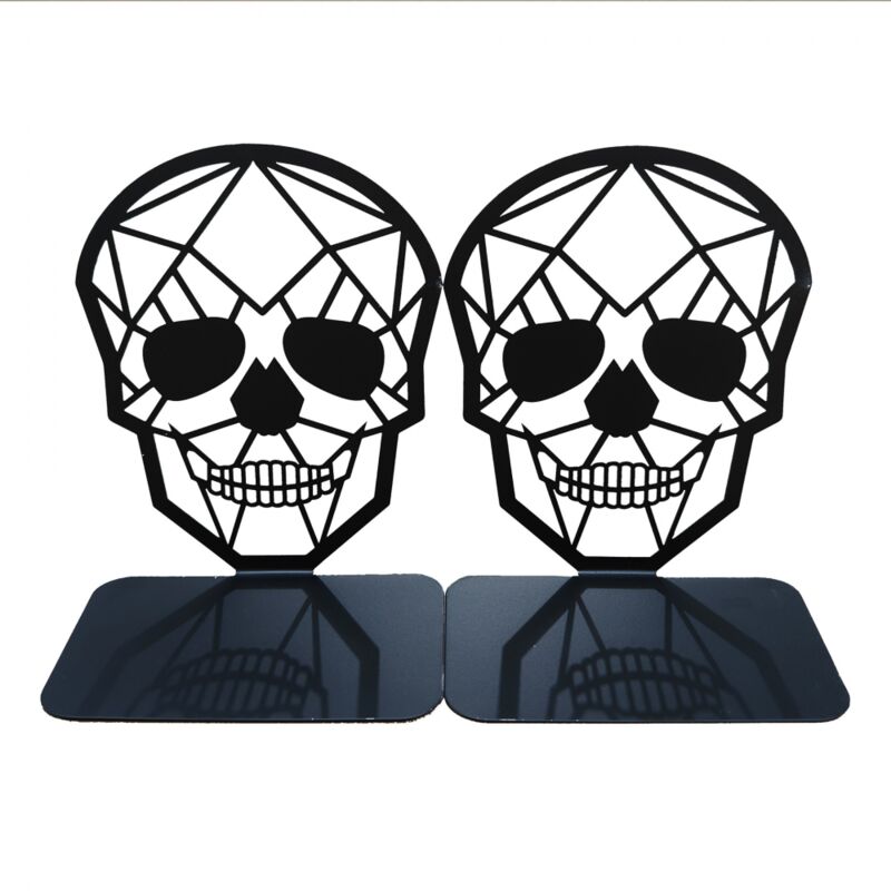 (Noir)1 Paires de Serre-Livres en métal pour Enfants, Porte-Livres, DVD, étagère Invisible en Forme de crâne, Serre-Livres pour Le Bureau et l'école,