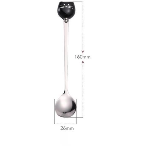 (noir)1 Pcs Cuillre  Caf De Tte De Chat Mignonne En Acier Inoxydable, Cuillre  Th De Chat, Belle Cuillre, Cuillre  Dessert De Crme Glace Pour Th C