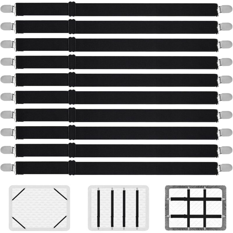 (Noir)10 Pcs Tendeur Drap Housse, Attache Drap Housse, élastique Sangle Matelas Réglables Jusqu'à 130 cm avec Pinces pour Draps-Housses Matelas Canapé (Noir)10 Pcs Tendeur Drap Housse, Attache Drap Housse, élastique Sangle Matelas Réglables Jusqu'à 130 cm avec Pinces pour Draps-Housses Matelas Canapé