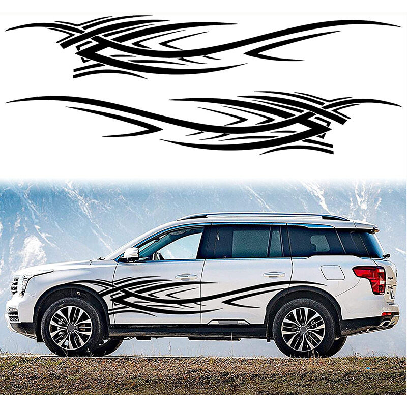 Csparkv - Noir)2 Pièces 240cm Flames Graphics Car Body Side Stickers Flame Racing Sport Stripe Car Decal Universal Vinyl Sticker for All Car suv Truck