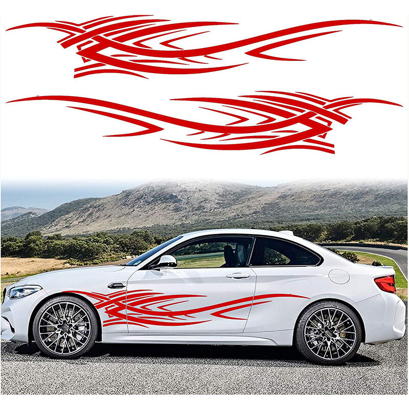 Csparkv - Rouge)2 Pièces 240cm Flames Graphics Car Body Side Stickers Flame Racing Sport Stripe Car Decal Universal Vinyl Sticker for All Car suv